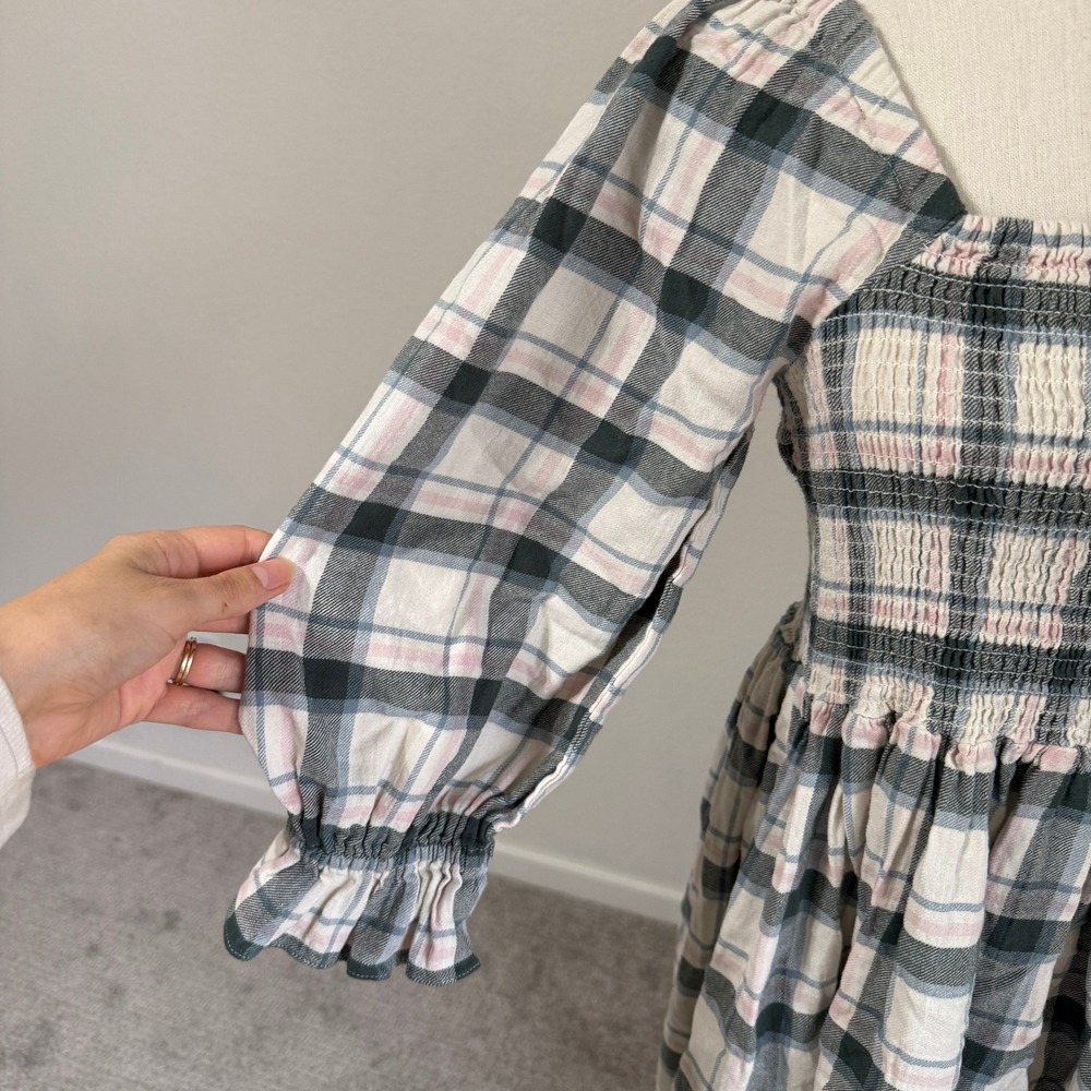 Madewell Lucie Plaid Smocked Shirred Square Neck Midi Dress Small Cottage Prarie - Picture 4 of 10